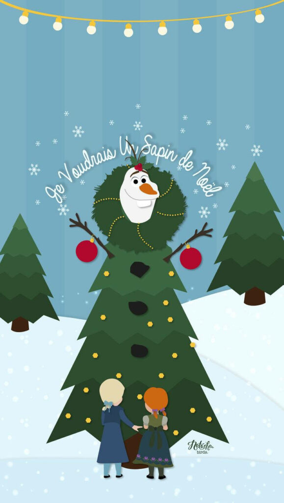 Festive Olaf as Christmas Tree: Whimsical Holiday Wallpaper