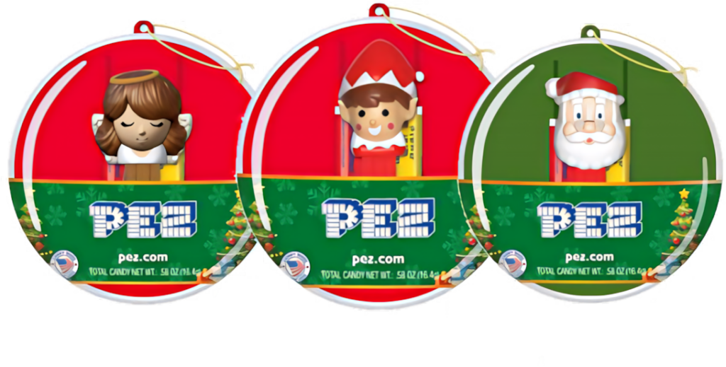 Festive PEZ Dispenser Christmas Ornament Wallpaper for Cheerful Decor