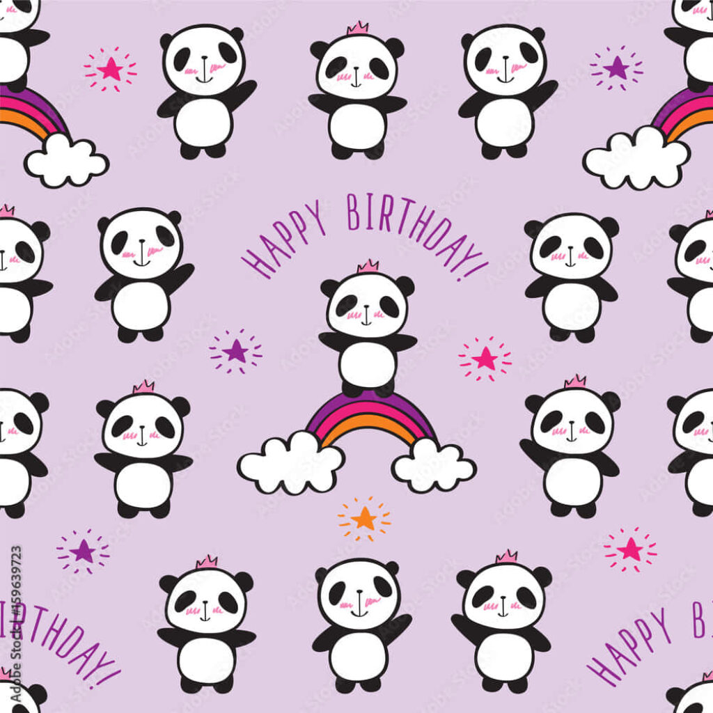 Cheerful Panda Birthday Wallpaper with Stars & Rainbows