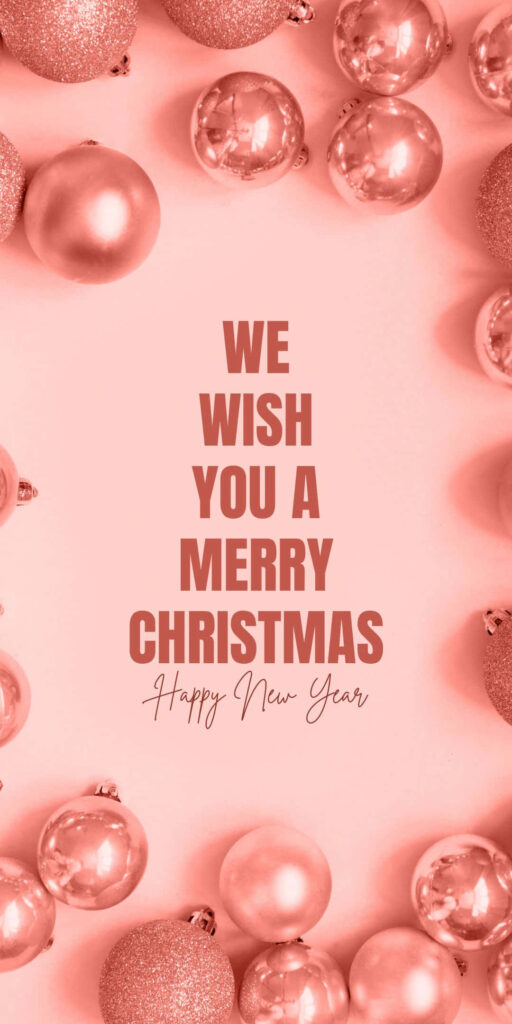 Festive Pink Christmas Wallpaper with Sparkling Ornaments & Cheerful Message