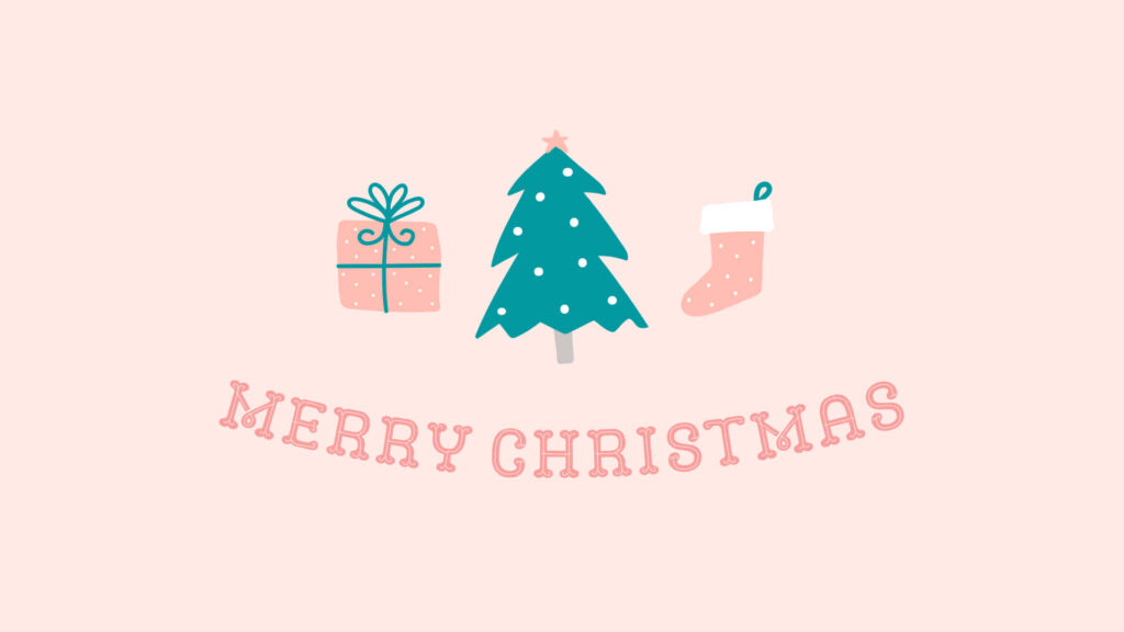 Festive Pink Christmas Wallpaper: Minimalist Tree, Gift & Stocking