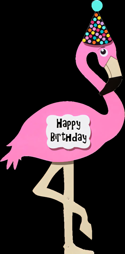 Festive Pink Flamingo Birthday Wallpaper with Colorful Party Hat