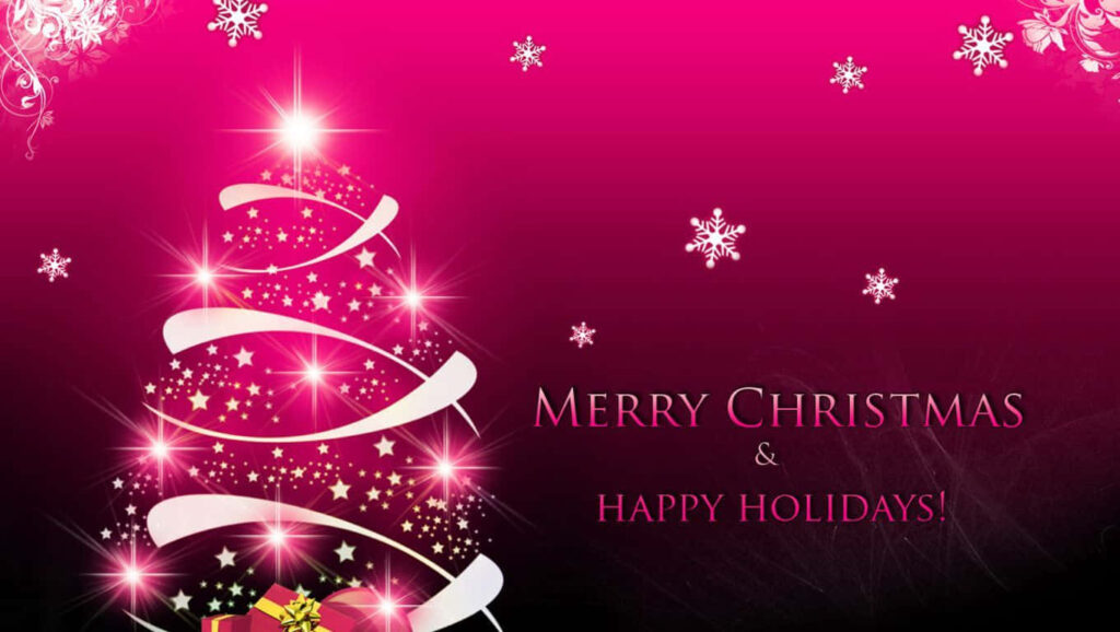 Festive Pink Christmas Wallpaper with Ribbons, Stars & Gifts