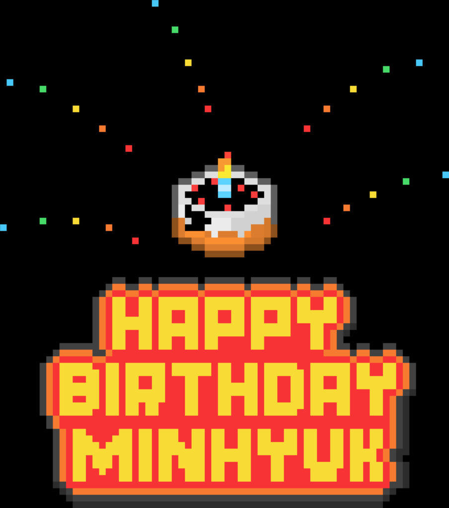 Festive Pixel Art Wallpaper: Animated Cake & Happy Birthday Minhyuk