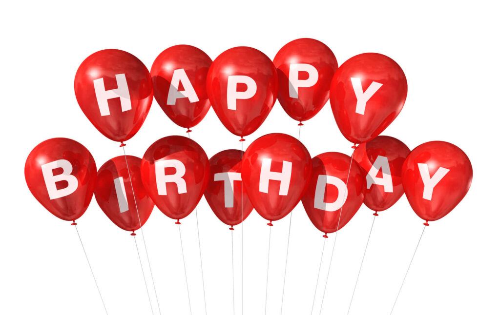 Festive Red Balloons Spell Happy Birthday on White Background Wallpaper