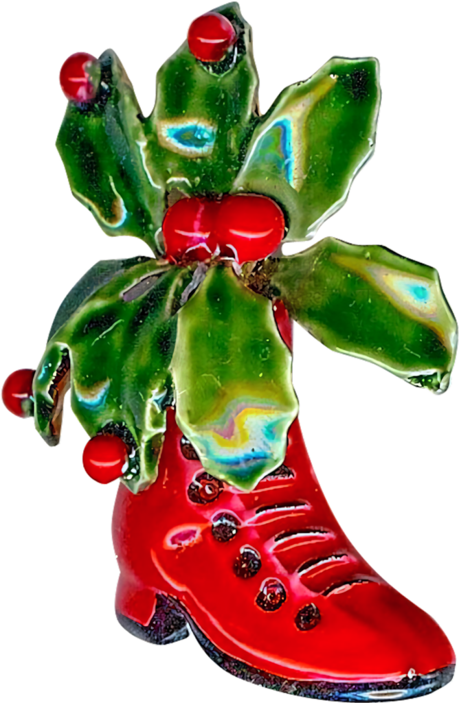 Festive Red Boot Ornament with Holly and Berries - Holiday Cheer Wallpaper