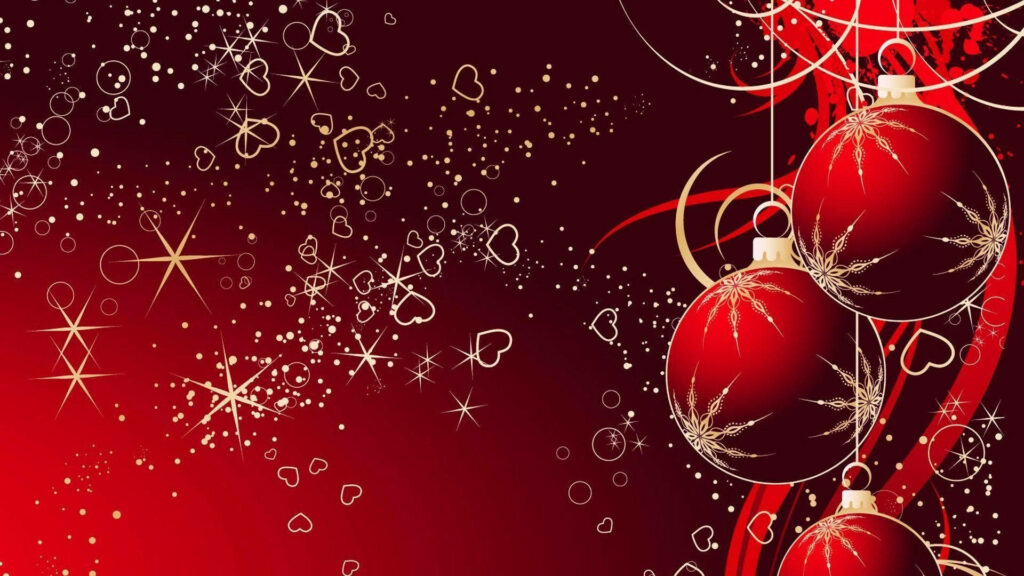 Festive Red Christmas Bulbs Wallpaper with Golden Swirls & Stars