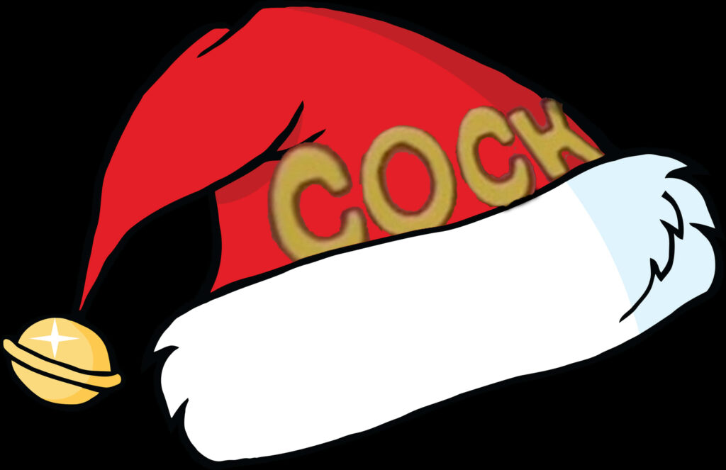 Festive Red Christmas Hat with Gold Bell & 'COCK' Design Wallpaper
