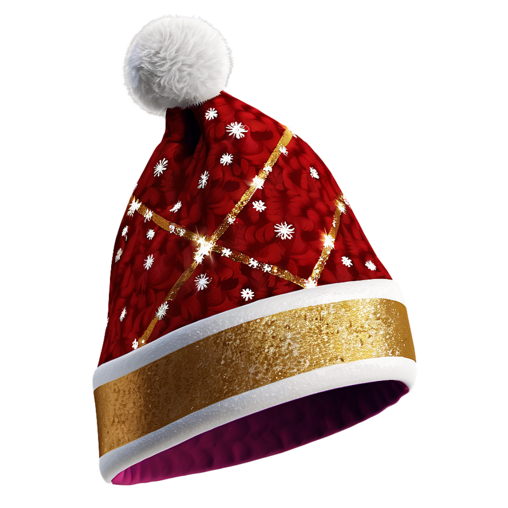 Festive Red Christmas Hat Wallpaper with Snowflakes & Gold Detail