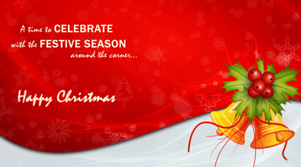 Classic Red Christmas Wallpaper with Holly and Bells | Festive Background