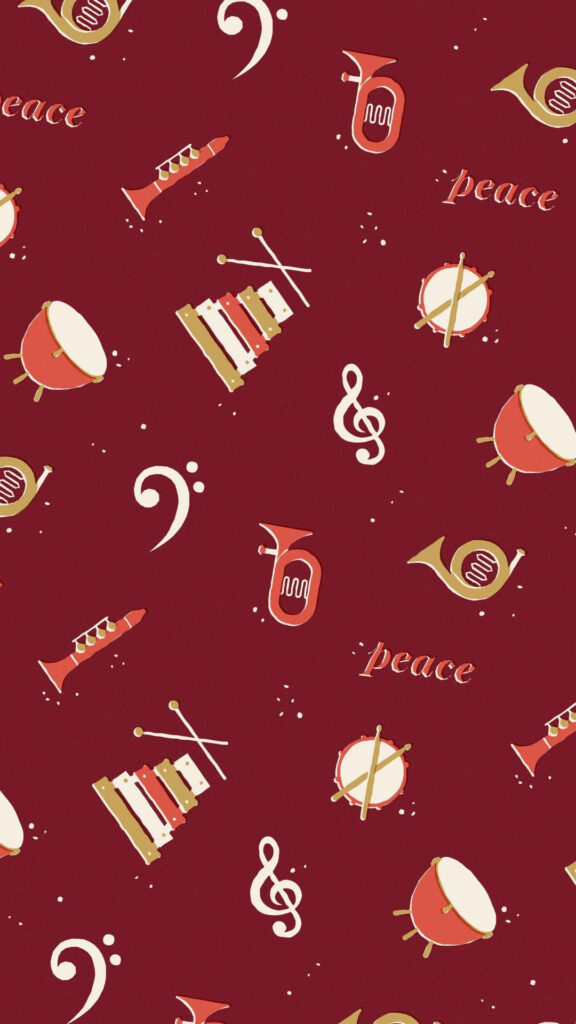 Christmas Music Wallpaper: Festive Red Background & Instruments