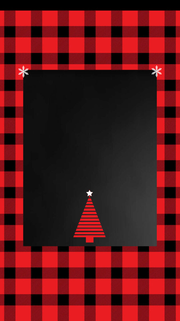 Festive Red Plaid Wallpaper with Tree & Snowflakes Background
