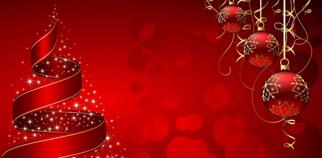Festive Red Ribbon Christmas Tree Wallpaper for Holiday Cheer