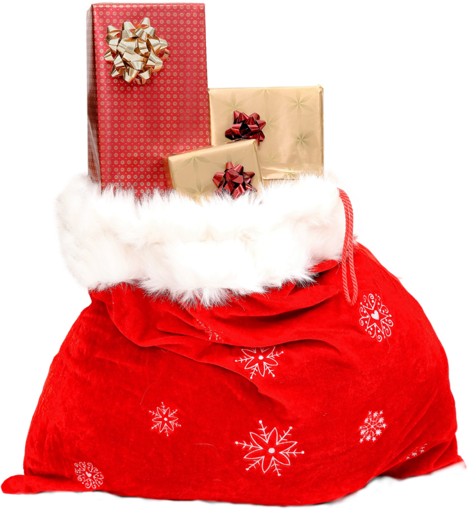 Festive Red Velvet Santa Sack with Gifts & Snowflakes - Christmas Background Wallpaper