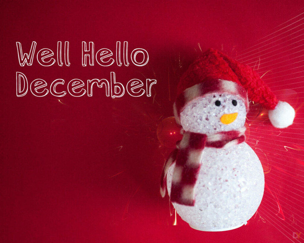 Festive Red Wallpaper with Cheerful Snowman & December Greetings