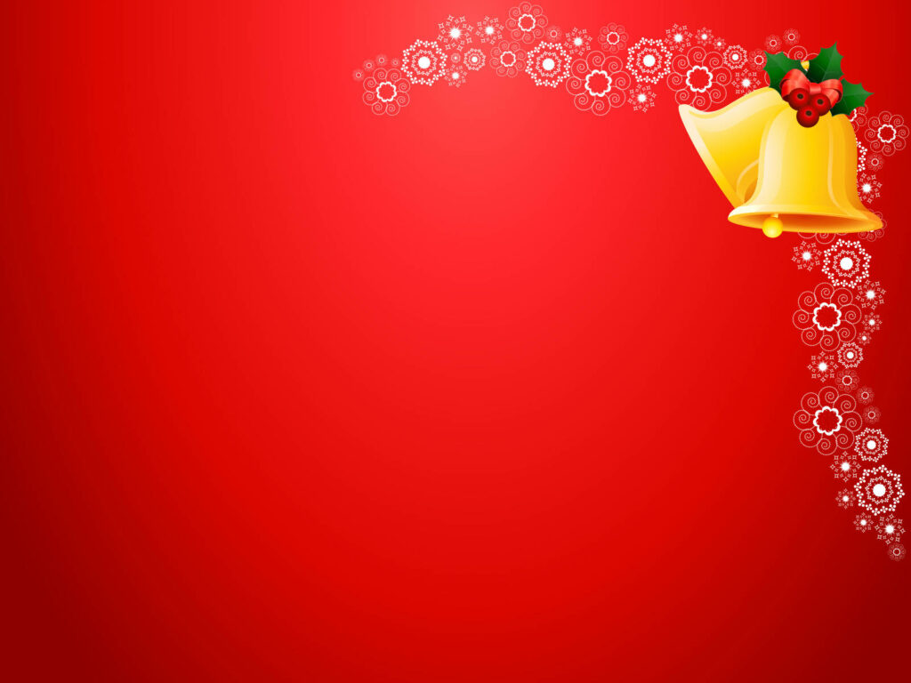 Vibrant Red Christmas Wallpaper with Floral Patterns & Golden Bells