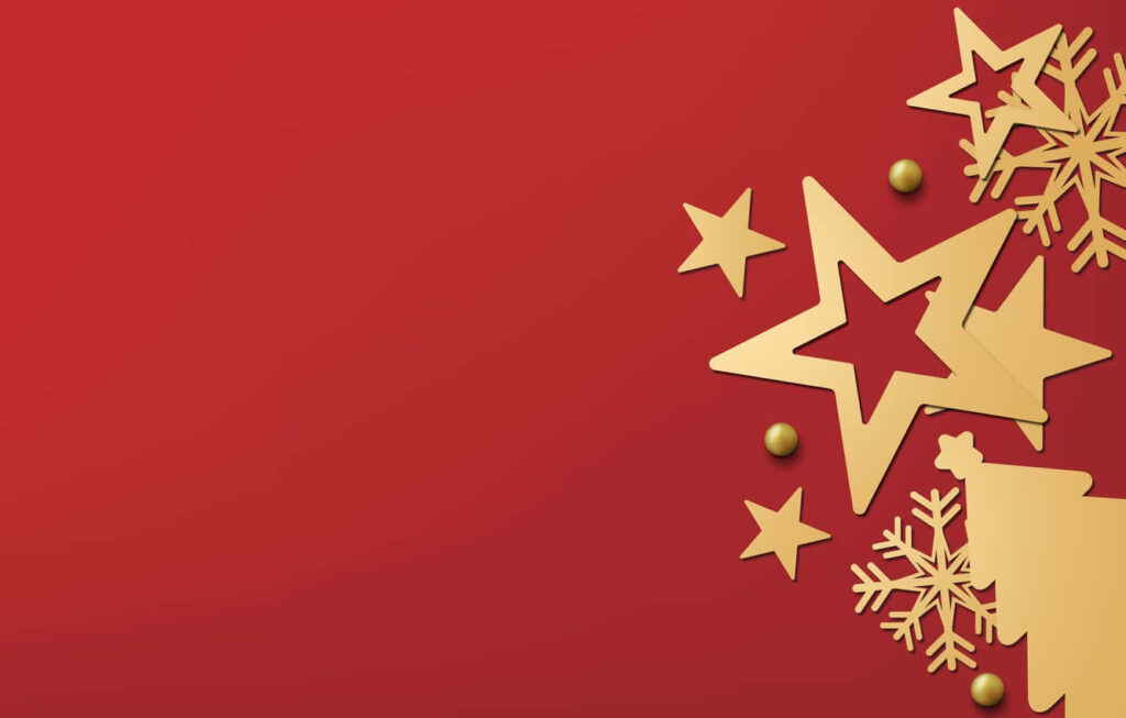 Elegant Red Christmas Wallpaper with Golden Stars & Snowflakes