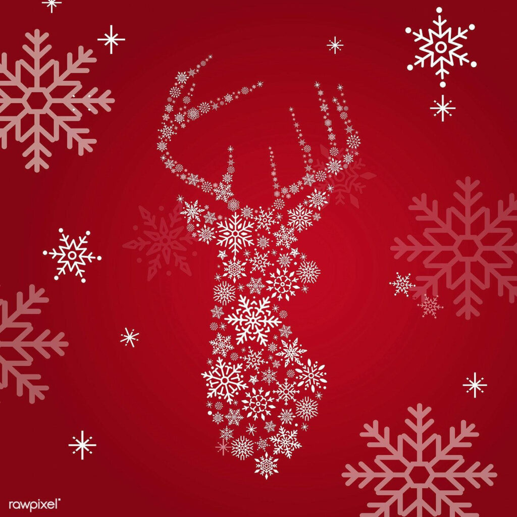 Festive Red Reindeer Snowflake Wallpaper for a Cheerful Christmas