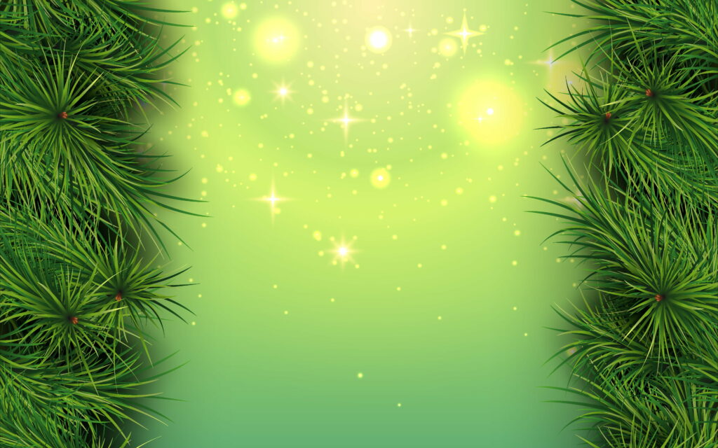 Framed Festivity: A Creative 4K Christmas Tree Frame on a Striking Green Background Wallpaper
