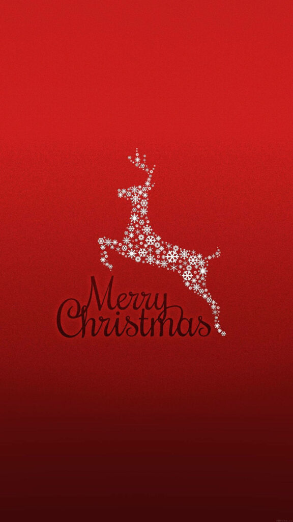 Wintery Greetings: a Reindeer Sculpted from Snowflakes, on Festive Red iPhone Background Wallpaper