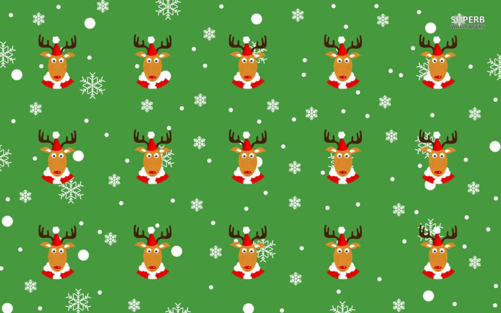 Festive Green Reindeer Wallpaper with Snowflakes for Christmas