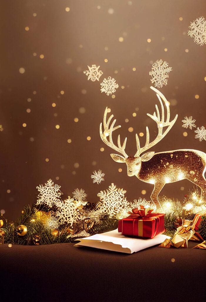 Festive Reindeer Wallpaper: Shimmering Snowflakes & Holiday Joy