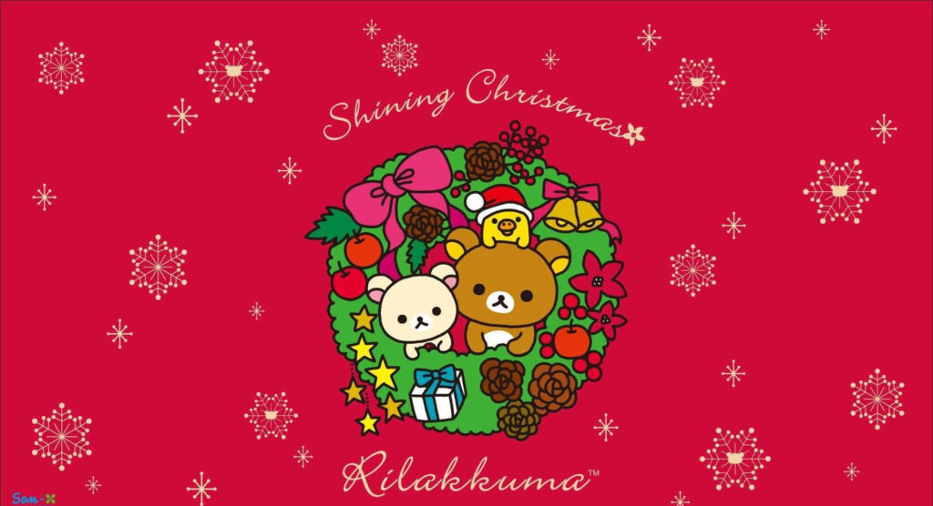 Rilakkuma & Friends in Cheerful Christmas Wreath Wallpaper