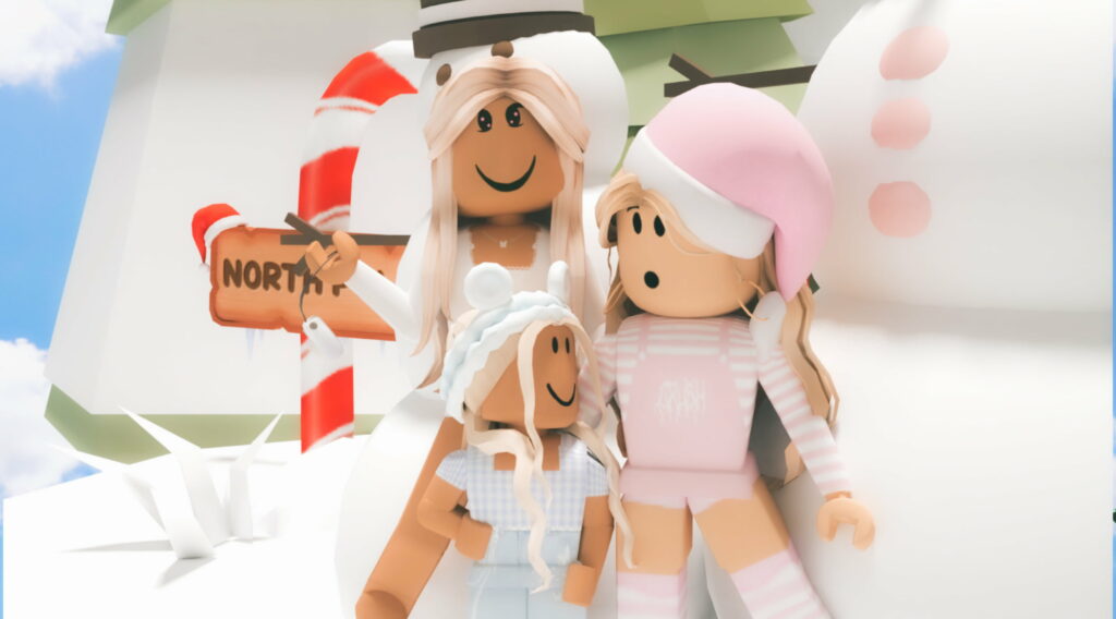 Trendy Family Holiday Delight: Pastel Roblox GFX with a Christmas Aesthetic and Snowman – QHD Wallpaper