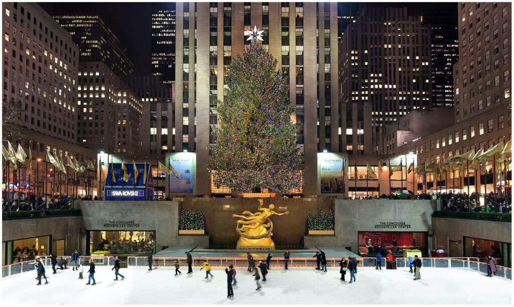 Rockefeller Center: Holiday Tree & Ice Skating in Festive Splendor Wallpaper