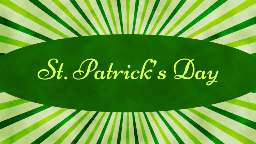 Saint Patricks Day wallpaper green pinstripes radial lines yellow festive text background