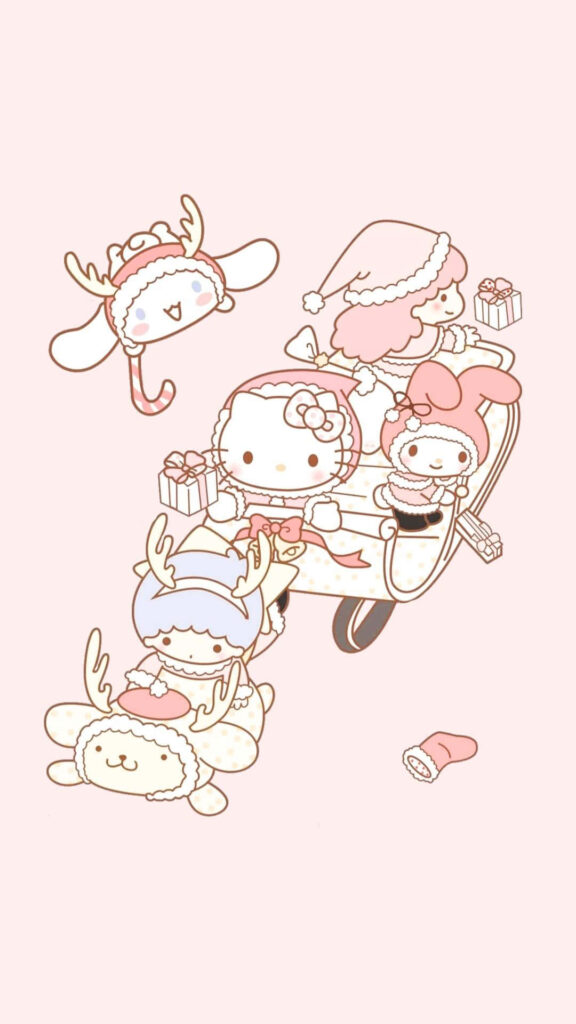 Festive Sanrio Characters Christmas Wallpaper in Soft Pastels