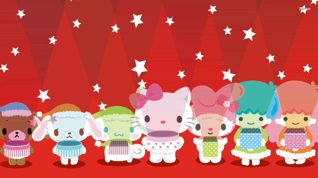 Festive Sanrio Characters Wallpaper: Cute Hello Kitty & Stars