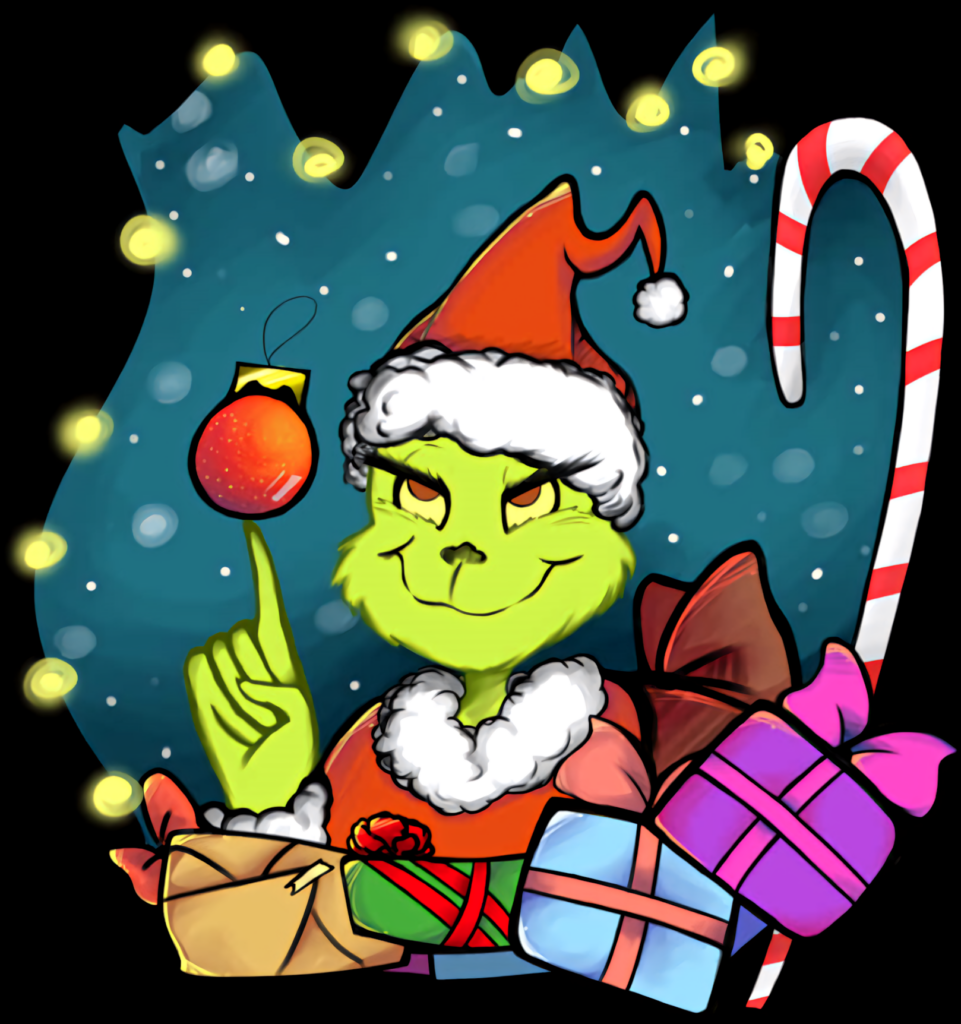 Festive Cartoon Santa Character with Gifts and Twinkling Lights Wallpaper
