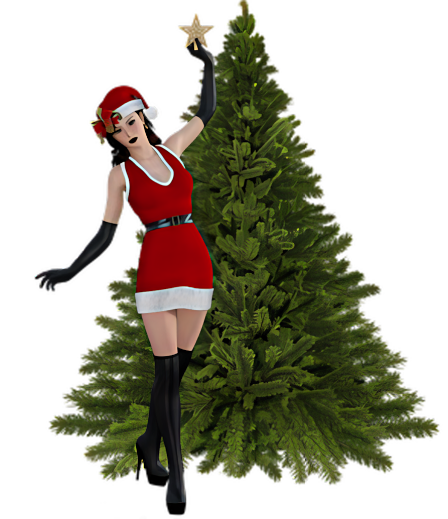 Festive Santa Character with Tree Topper in Holiday Scene Wallpaper