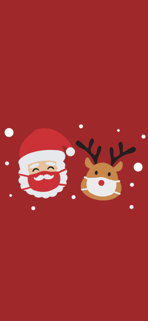 Festive Santa & Reindeer Wallpaper with Masks on Red Background