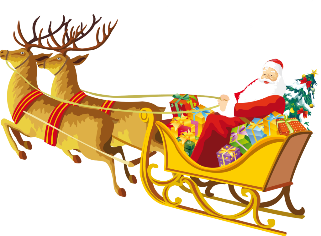 Festive Santa Claus Sleigh with Colorful Presents - Holiday Wallpaper