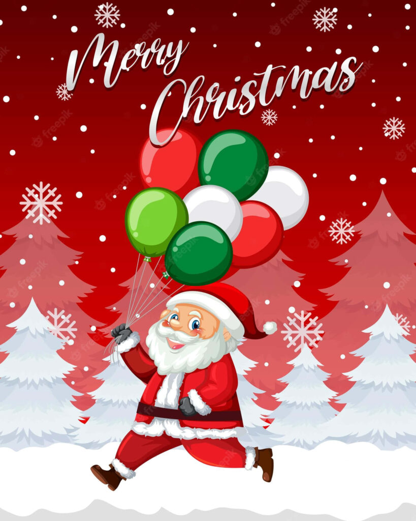 Joyful Santa Claus with Balloons - Festive Christmas Wallpaper