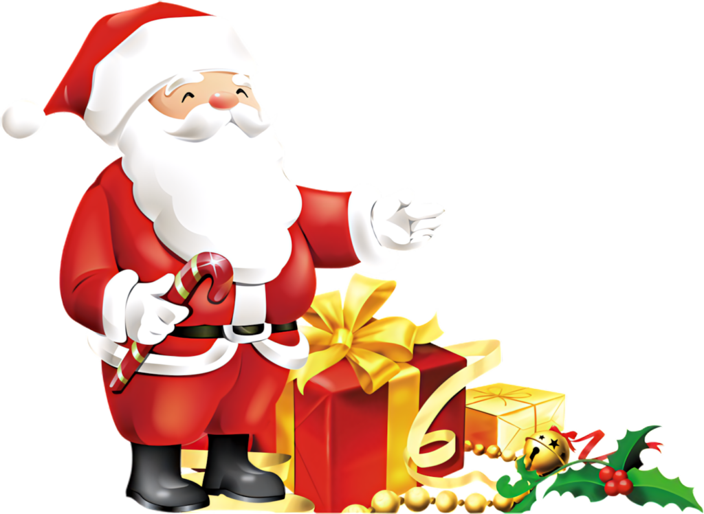 Cheerful Santa Claus Wallpaper with Gifts & Festive Decorations