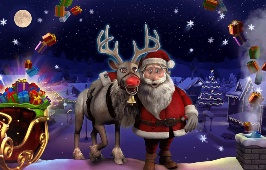 Santa & Reindeer Festive Wallpaper: Starry Night & Christmas Village