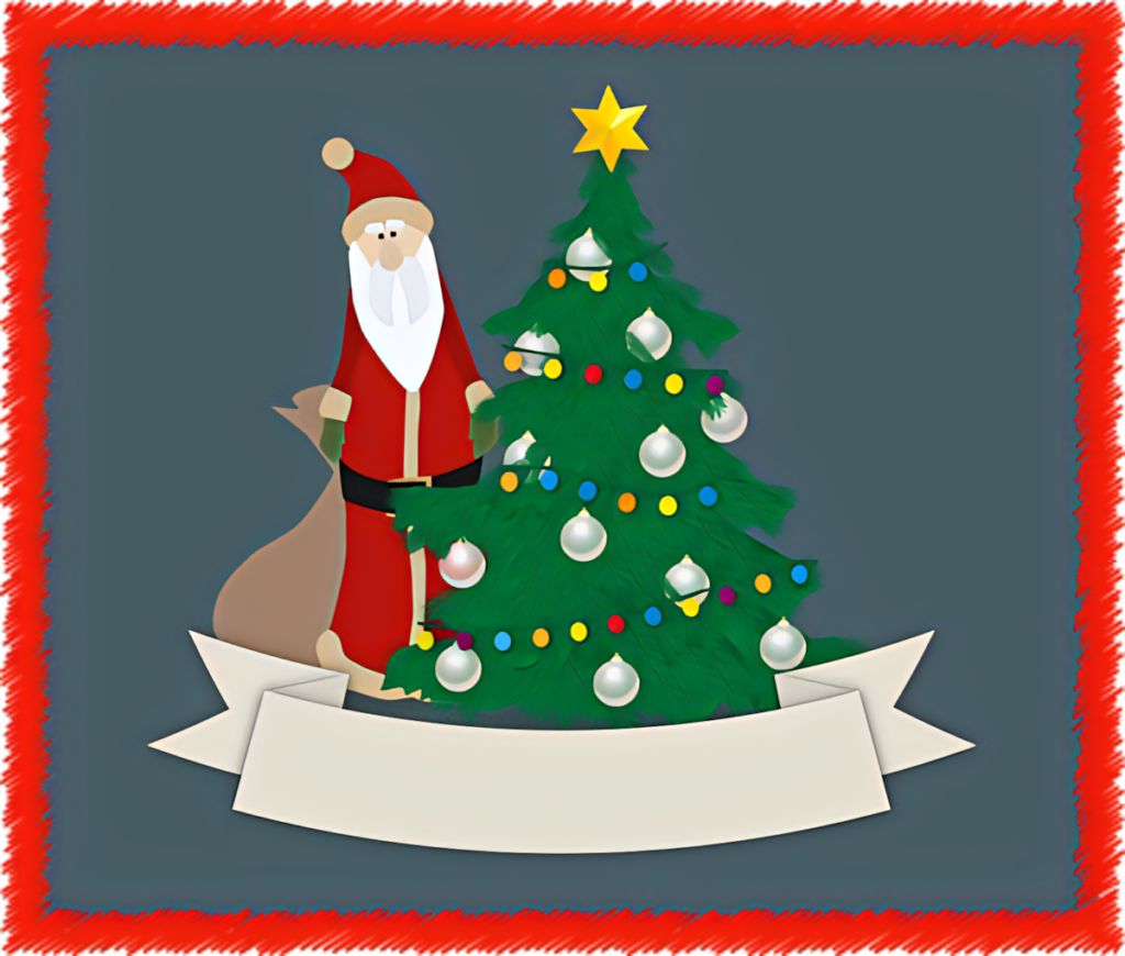 Joyful Santa Claus with Christmas Tree Illustration & Holiday Decor Wallpaper
