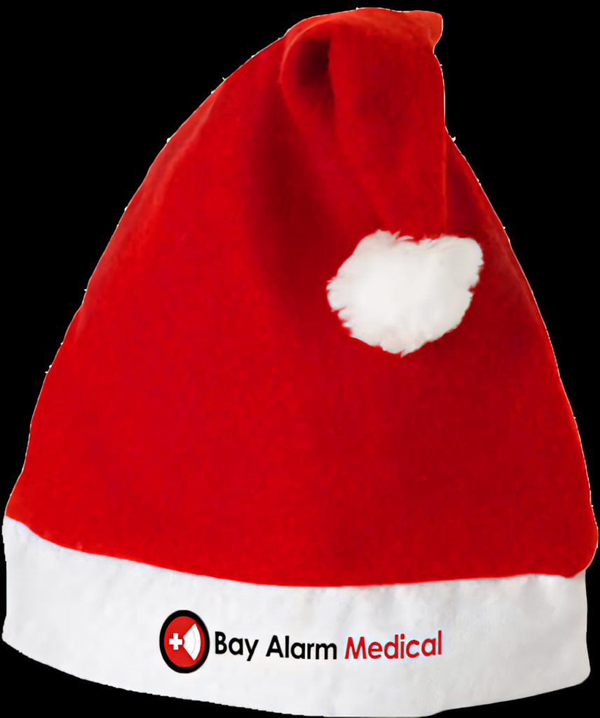 Festive Red Santa Hat Wallpaper with Bay Alarm Medical Logo
