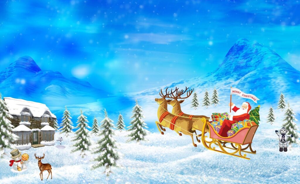 Festive Santa Sleigh Wallpaper: Christmas Cheer in a Snowy Wonderland