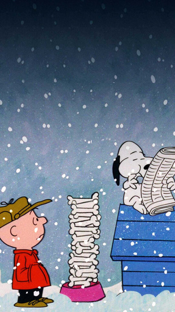 Festive Snoopy & Charlie Brown Christmas Wallpaper with Snowy Scene
