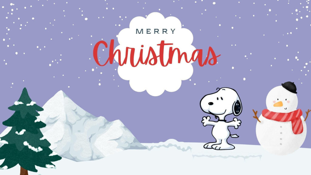 Festive Snoopy Christmas Wallpaper: Winter Scene & Cheerful Snowman