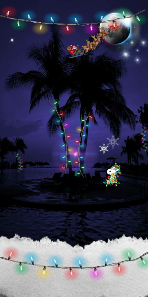 Tropical Christmas Wallpaper: Snoopy, Palm Trees & Santa Magic