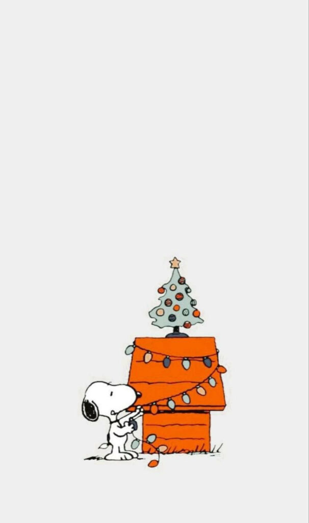 Festive Snoopy Wallpaper: Minimalist Christmas Doghouse Design