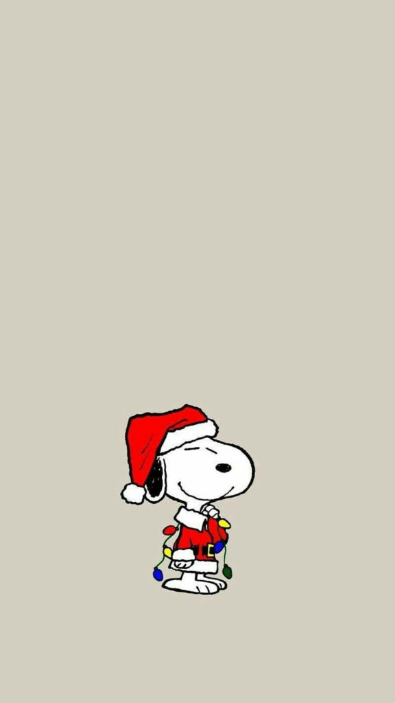 Festive Snoopy Wallpaper: Santa Hat & Christmas Lights Background