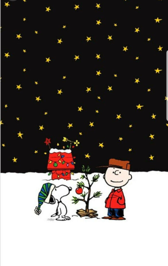 Festive Snoopy Wallpaper: Christmas Cheer with Snowy Starry Background