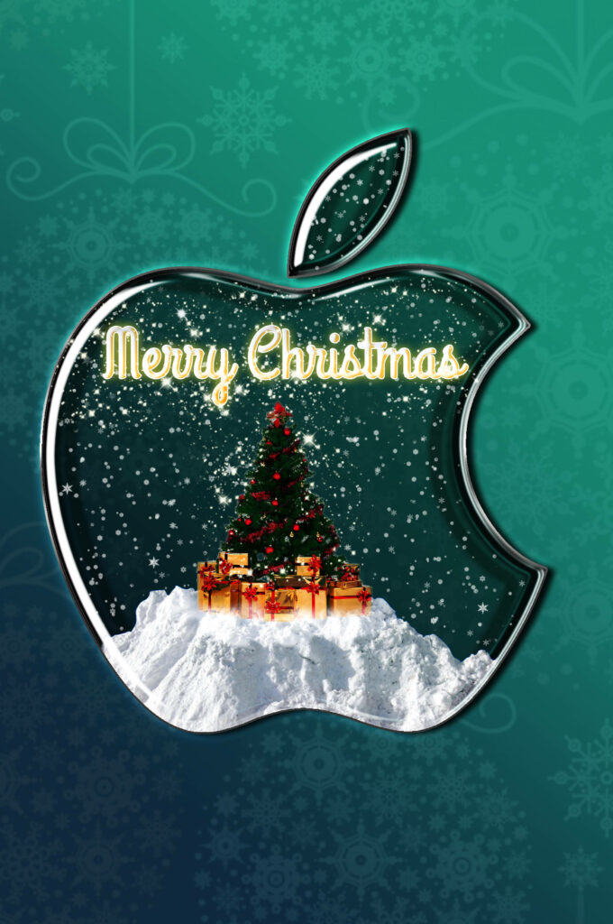 Festive Apple Wallpaper: Snowy Scene & Merry Christmas Cheer