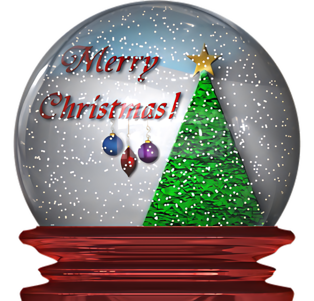 Festive Snow Globe Christmas Wallpaper with Tree & Ornaments